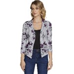 Elegant Purple Floral Jacquard Mesh Lace Fabric Women s Casual 3/4 Sleeve Spring Jacket