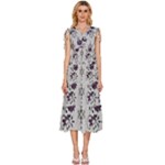 Elegant Purple Floral Jacquard Mesh Lace Fabric V-Neck Drawstring Shoulder Sleeveless Maxi Dress