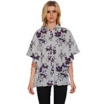 Elegant Purple Floral Jacquard Mesh Lace Fabric Women s Batwing Button Up Shirt