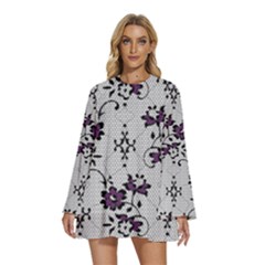 Round Neck Long Sleeve Bohemian Style Chiffon Mini Dress 