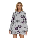 Elegant Purple Floral Jacquard Mesh Lace Fabric Round Neck Long Sleeve Bohemian Style Chiffon Mini Dress