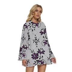 Round Neck Long Sleeve Bohemian Style Chiffon Mini Dress 