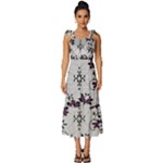 Elegant Purple Floral Jacquard Mesh Lace Fabric Tie-Strap Tiered Midi Chiffon Dress