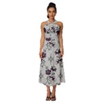 Elegant Purple Floral Jacquard Mesh Lace Fabric Sleeveless Cross Front Cocktail Midi Chiffon Dress