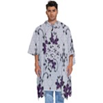 Elegant Purple Floral Jacquard Mesh Lace Fabric Men s Hooded Rain Ponchos