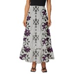 Elegant Purple Floral Jacquard Mesh Lace Fabric Tiered Ruffle Maxi Skirt