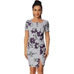 Elegant Purple Floral Jacquard Mesh Lace Fabric Fitted Knot Split End Bodycon Dress