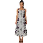 Elegant Purple Floral Jacquard Mesh Lace Fabric Square Neckline Tiered Midi Dress