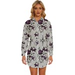 Elegant Purple Floral Jacquard Mesh Lace Fabric Womens Long Sleeve Shirt Dress