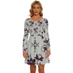 Elegant Purple Floral Jacquard Mesh Lace Fabric Long Sleeve Wide Neck Velvet Dress