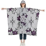 Elegant Purple Floral Jacquard Mesh Lace Fabric Women s Hooded Rain Ponchos