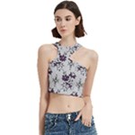 Elegant Purple Floral Jacquard Mesh Lace Fabric Cut Out Top