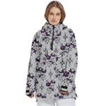 Elegant Purple Floral Jacquard Mesh Lace Fabric Women s Pullover Zip Ski and Snowboard Waterproof Breathable Jacket