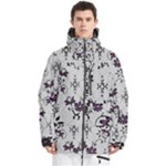 Elegant Purple Floral Jacquard Mesh Lace Fabric Men s Multi Pockets Zip Ski and Snowboard Waterproof Breathable Jacket