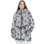 Elegant Purple Floral Jacquard Mesh Lace Fabric Women s Multi Pockets Zip Ski and Snowboard Waterproof Breathable Jacket