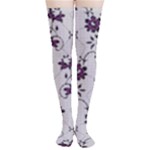 Elegant Purple Floral Jacquard Mesh Lace Fabric Thigh High Stockings