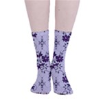 Elegant Purple Floral Jacquard Mesh Lace Fabric Smooth Crew Length Tube Socks