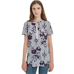 Women s Zip Front V-Neck Short Sleeve Casual Top Pocket Shirt 