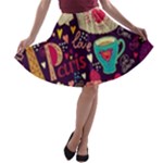 Collage Worx Black Collage Cupcake Eifel Tower Fireworks Paris A-line Skater Skirt