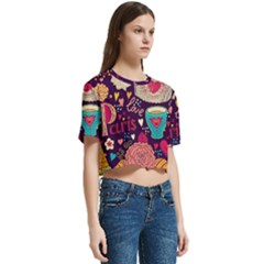 Women s Round Neck Short Sleeve Crop Top 