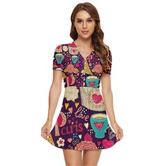 V-Neck High Waist Chiffon Mini Dress 