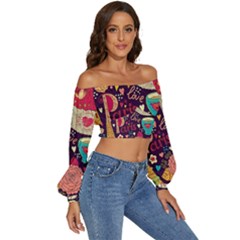 Long Sleeve Crinkled Weave Crop Top 