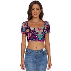 Short Sleeve Square Neckline Crop Top  