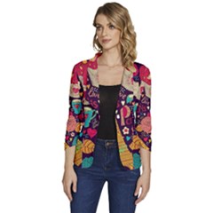 Women s One-Button 3/4 Sleeve Short Jacket 