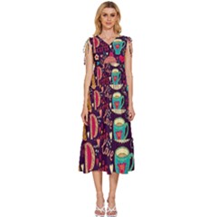 V-Neck Drawstring Shoulder Sleeveless Maxi Dress 