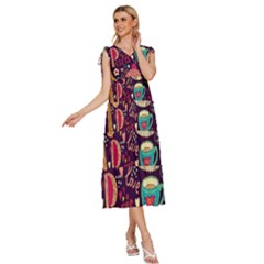 V-Neck Drawstring Shoulder Sleeveless Maxi Dress 