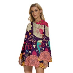 Round Neck Long Sleeve Bohemian Style Chiffon Mini Dress 