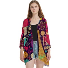 Open Front 3/4 Sleeve Batwing Chiffon Cardigan Kimono 