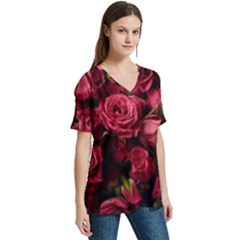 V-Neck Split Shoulder Casual T-Shirt 