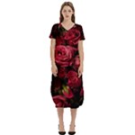 Floral Buds Of Roses Beautiful Flowers T-Shirt Midi Dress With Pockets