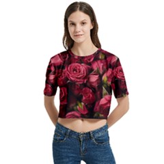 Women s Round Neck Short Sleeve Crop Top 