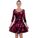 Floral Buds Of Roses Beautiful Flowers Quarter Sleeve Skater Dress