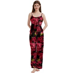 Floral Buds Of Roses Beautiful Flowers Spaghetti Top Long Pants Satin Pajamas Set from ArtsNow.com