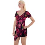 Floral Buds Of Roses Beautiful Flowers Short Sleeve Asymmetric Mini Dress