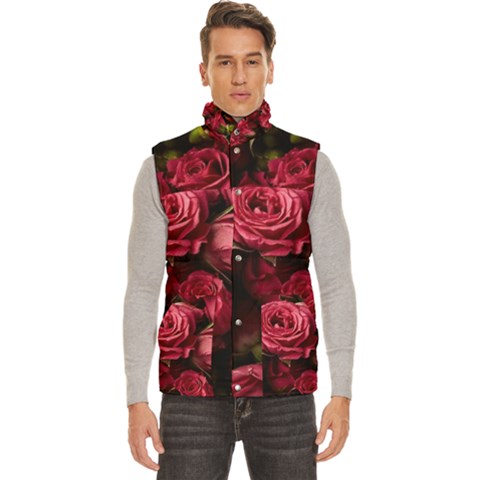 Floral Buds Of Roses Beautiful Flowers Men s High Neck Button Up Puffer Vest from ArtsNow.com