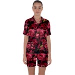 Floral Buds Of Roses Beautiful Flowers Satin Short Sleeve Pajamas Set