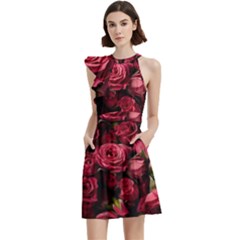 Cocktail Party Halter Sleeveless Dress With Pockets 