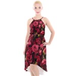 Floral Buds Of Roses Beautiful Flowers High-Low Halter Chiffon Dress 