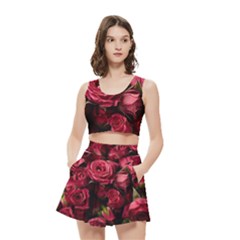 Floral Buds Of Roses Beautiful Flowers Women s Crop Top Pleated Skater Rave Skirt from ArtsNow.com