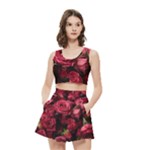 Floral Buds Of Roses Beautiful Flowers Women s Crop Top Pleated Skater Rave Skirt