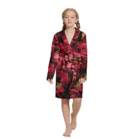 Floral Buds Of Roses Beautiful Flowers Kids  Long Sleeve Velvet Lounge Robe from ArtsNow.com