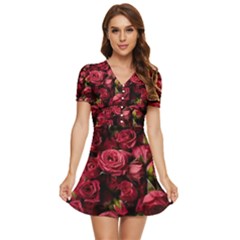 V-Neck High Waist Chiffon Mini Dress 