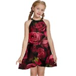 Floral Buds Of Roses Beautiful Flowers Kids  Halter Collar Waist Tie Chiffon Dress