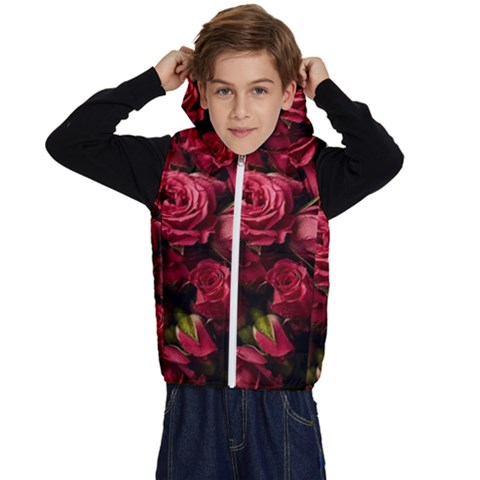 Floral Buds Of Roses Beautiful Flowers Kids  Stylish Hooded Puffer Vest from ArtsNow.com