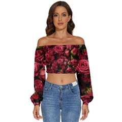 Long Sleeve Crinkled Weave Crop Top 