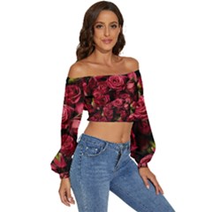 Long Sleeve Crinkled Weave Crop Top 